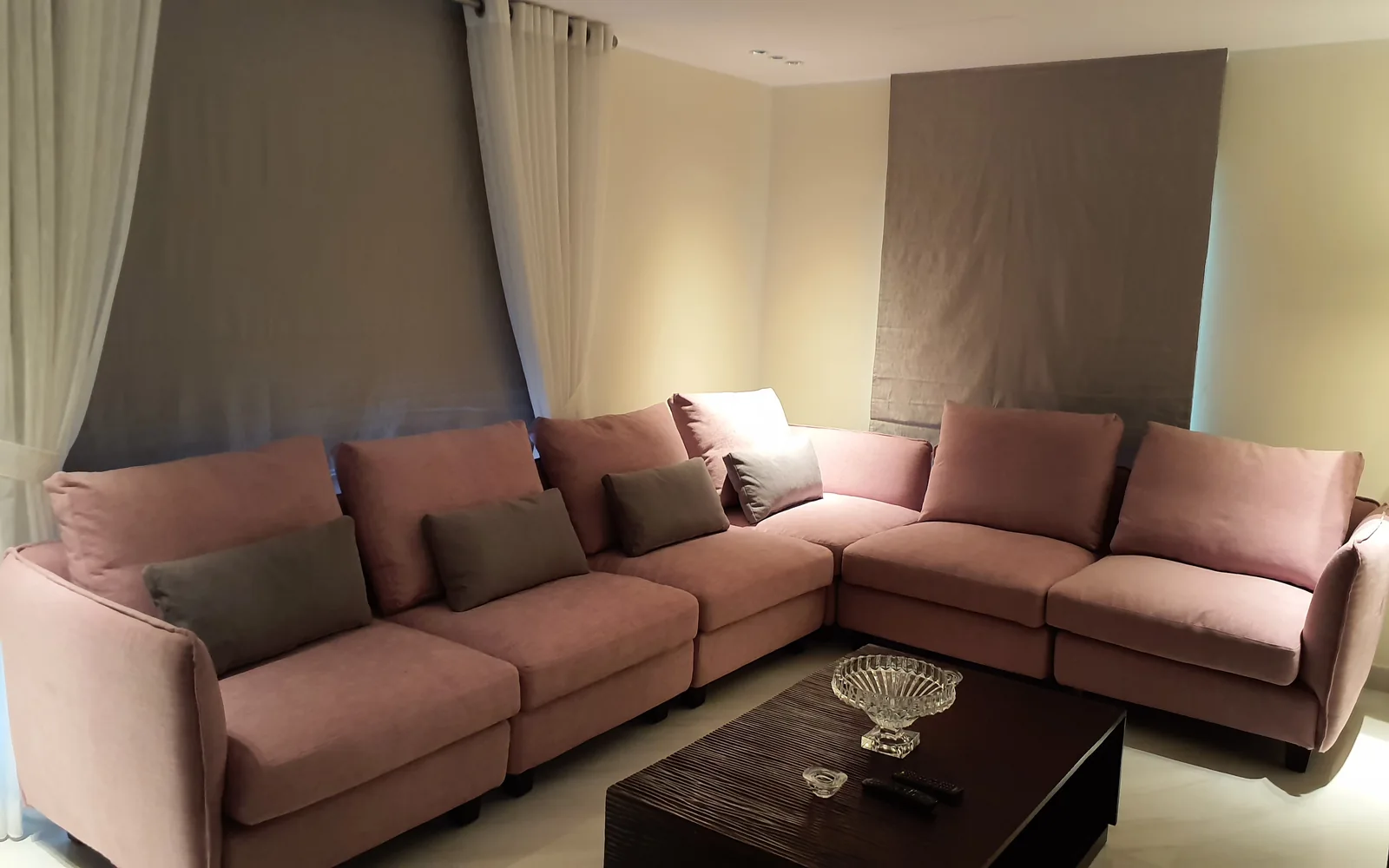 Rose-toned sectional.